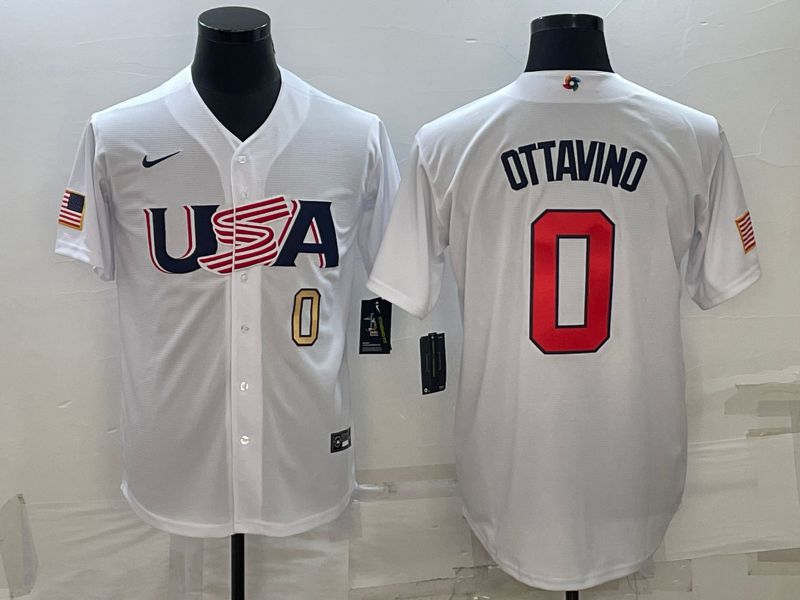 Men 2023 World Cub USA 0 Ottavino White Nike MLB Jersey2